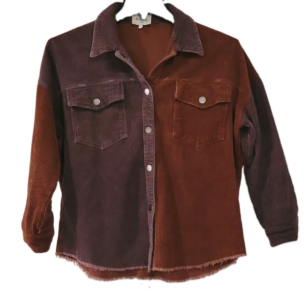 Böhme Western Colorblock Corduroy Jacket Collared Long Sleeve ButtonUp Boho Chic